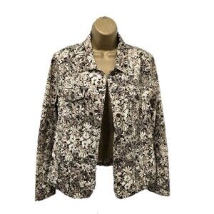 Jean Jacket Womens 10 Ivory Black Western Whimsigoth Damask Cowgirl Boho Neutral
